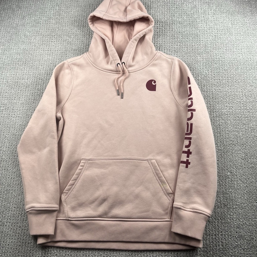 Carhartt Clarksburg Hoodie Womens Large Pink Pullover Graphic Sleeve TS0288-W